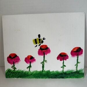 Hand-painted cute spring floral gouache painting with a bee